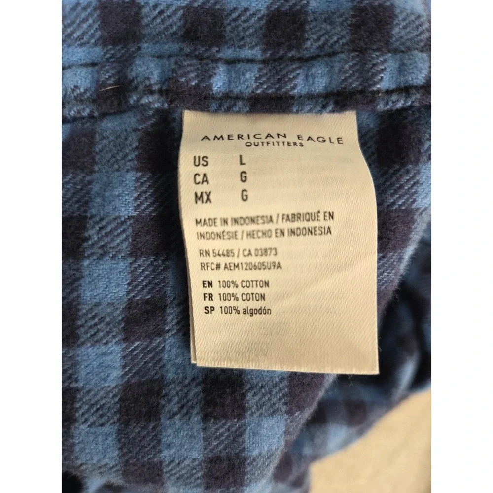 American Eagle Shirt Mens L Blue Gingham Check Button Up Classiccore Flannel Y2K